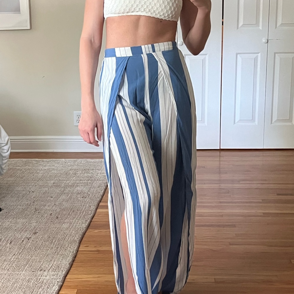 Blue and White Striped Pants